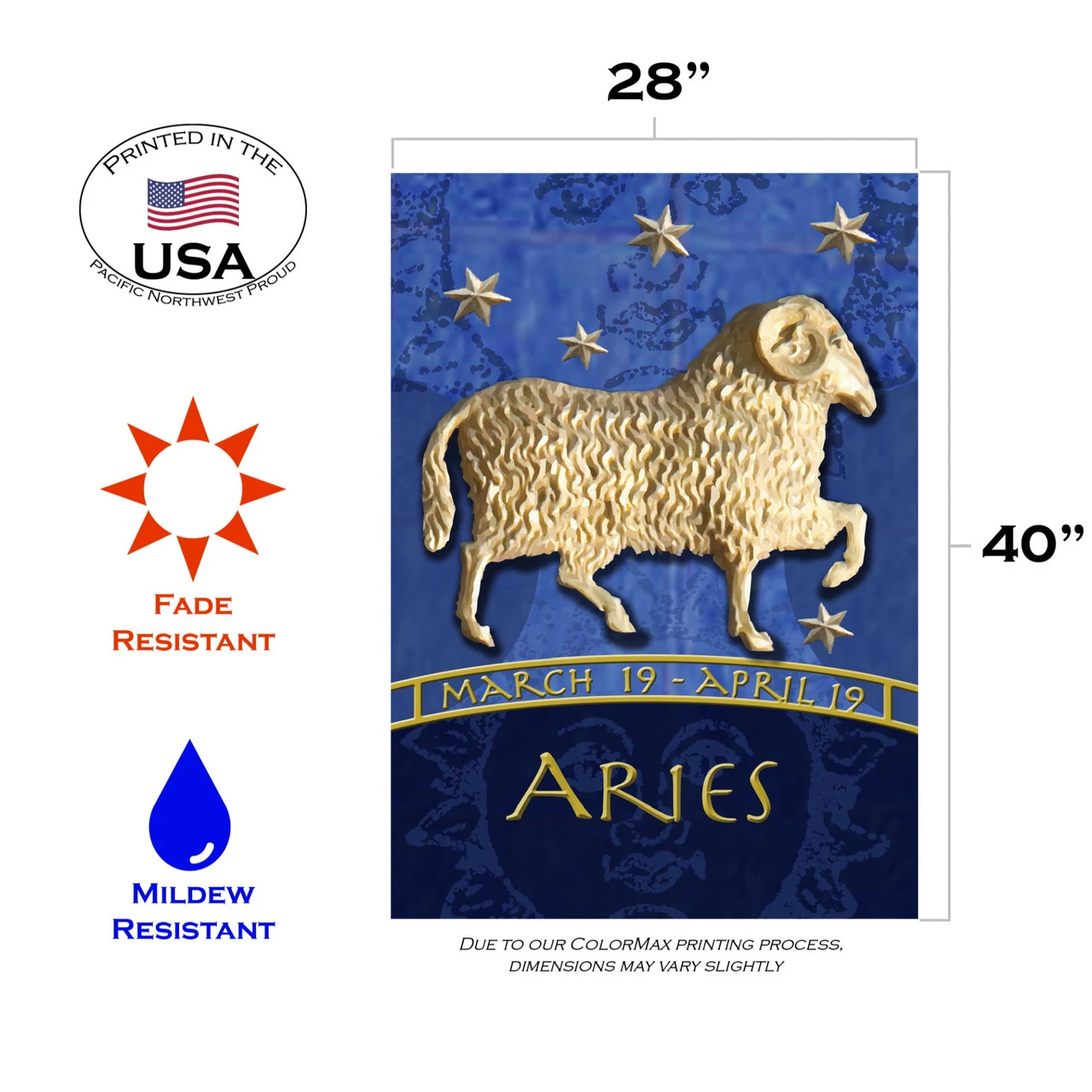 Blue And Gold Aries Zodiac Outdoor House Flag 40" X 28" 3 Blue And Gold Aries Zodiac Outdoor House Flag 40" X 28" - Image 3