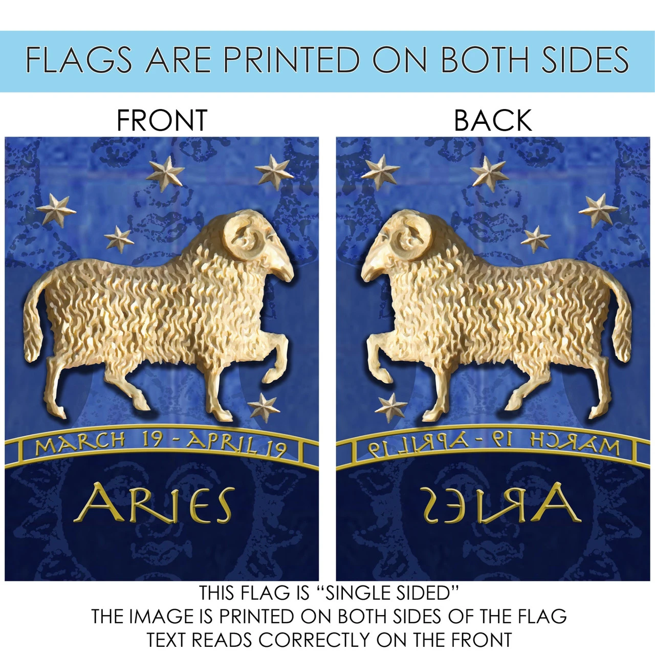 Blue And Gold Aries Zodiac Outdoor House Flag 40" X 28" 4 Blue And Gold Aries Zodiac Outdoor House Flag 40" X 28" - Image 4