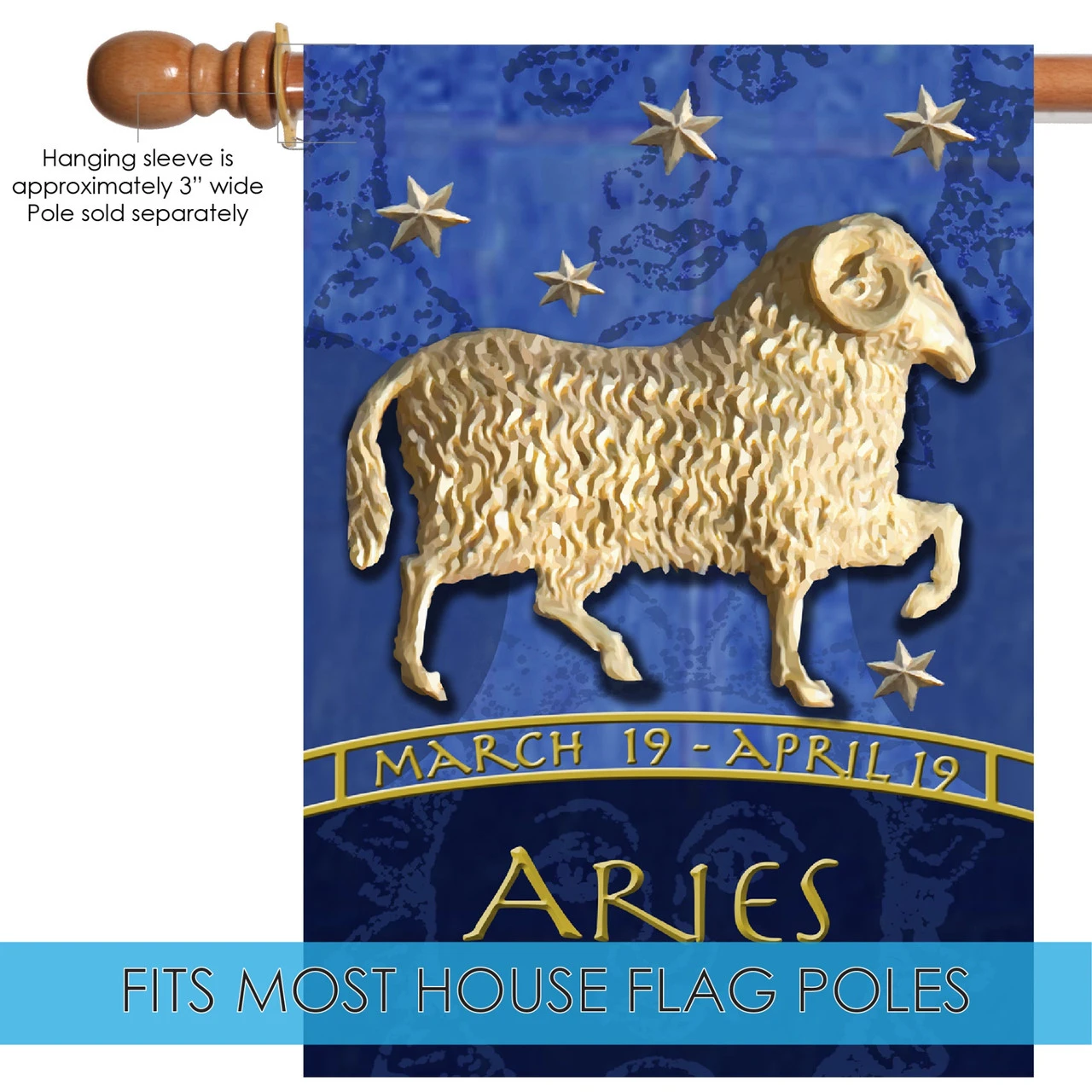 Blue And Gold Aries Zodiac Outdoor House Flag 40" X 28" 5 Blue And Gold Aries Zodiac Outdoor House Flag 40" X 28" - Image 5
