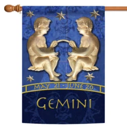 Blue And Gold Gemini Zodiac Outdoor House Flag 40" X 28"