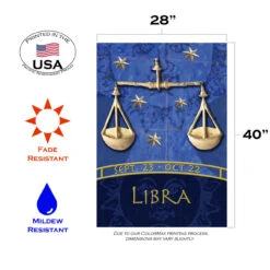 Blue And Gold Libra Zodiac Outdoor House Flag 40" X 28" -PatioVibe Shop dtol 1010297 3 82615.1683298022