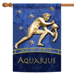 Blue And Gold Aquarius Zodiac Outdoor House Flag 40" X 28"