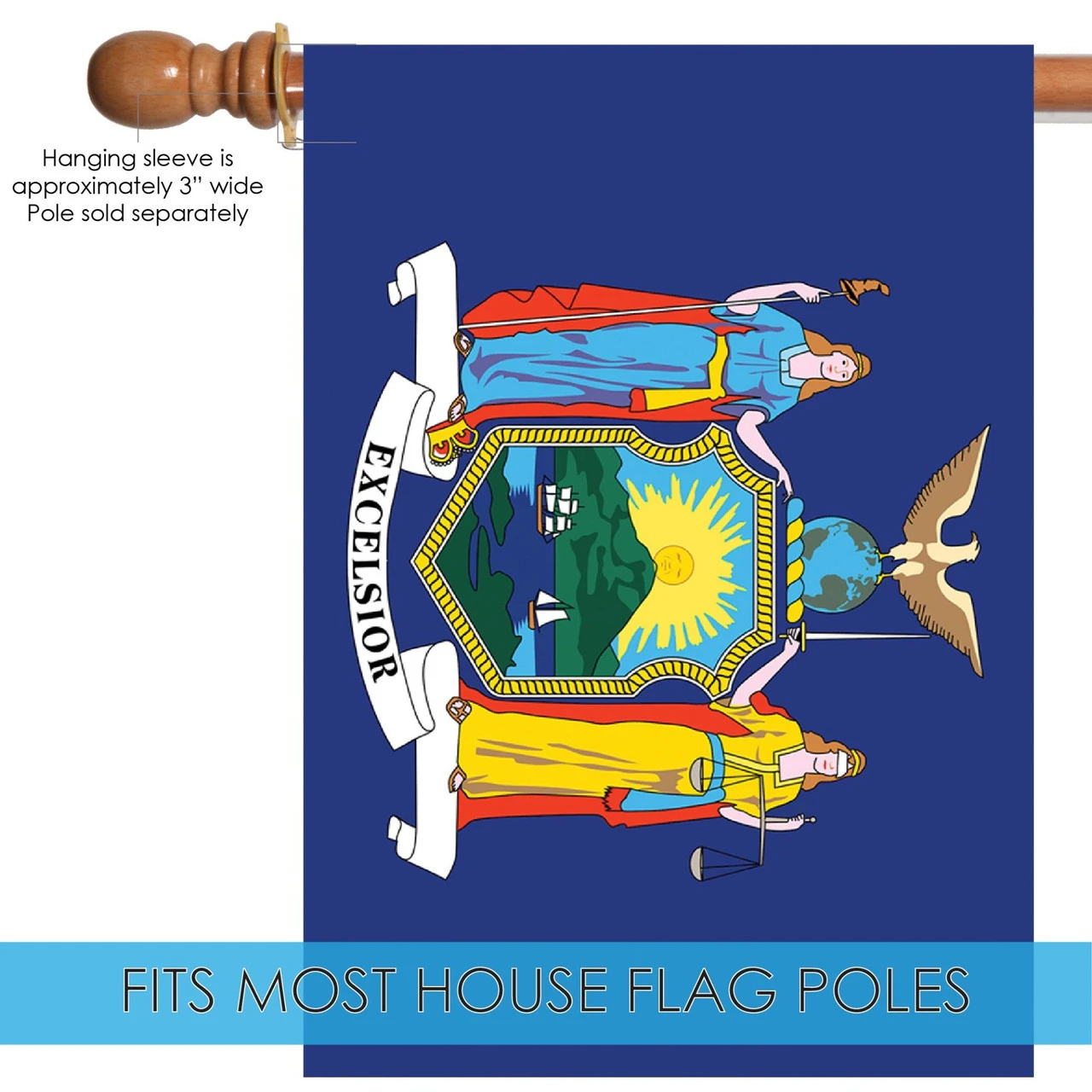 Blue And Yellow New York State Outdoor House Flag 40" X 28" 5 Blue And Yellow New York State Outdoor House Flag 40" X 28" - Image 5