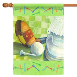 Green And White Tee Off Golf Outdoor House Flag 40" X 28"