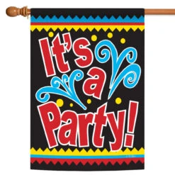 Red And Black It's A Party Outdoor House Flag 40" X 28"