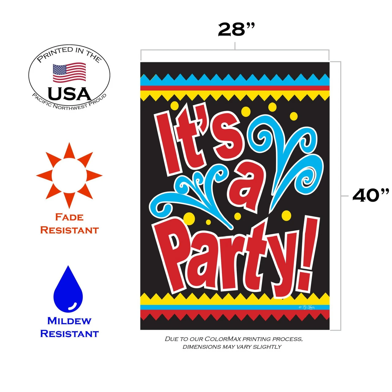 Red And Black It's A Party Outdoor House Flag 40" X 28" 3 Red And Black It's A Party Outdoor House Flag 40" X 28" - Image 3