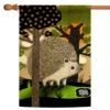 Green And Brown Happy Hedgehog Outdoor House Flag 40" X 28"