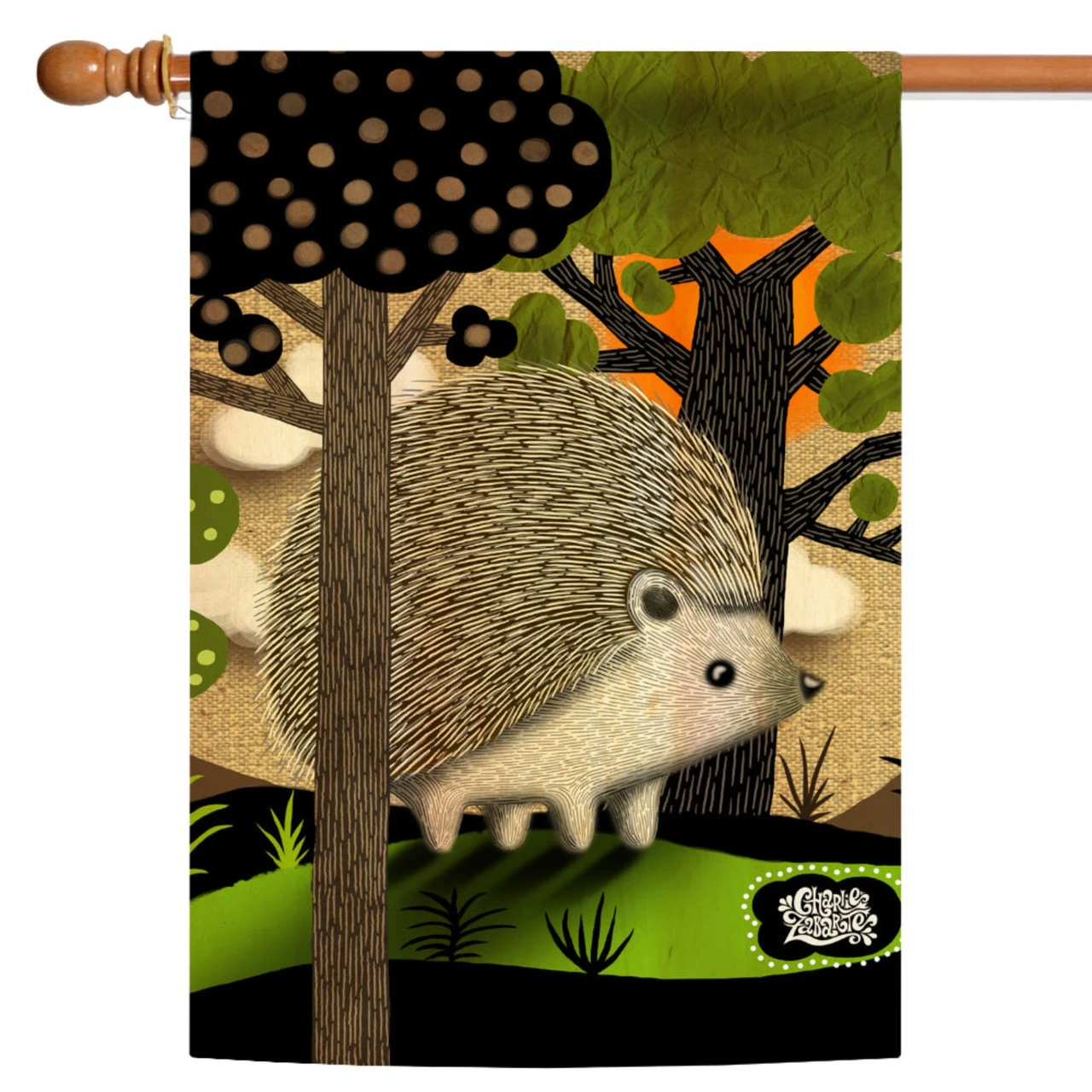 Green And Brown Happy Hedgehog Outdoor House Flag 40" X 28" 1 Green And Brown Happy Hedgehog Outdoor House Flag 40" X 28"
