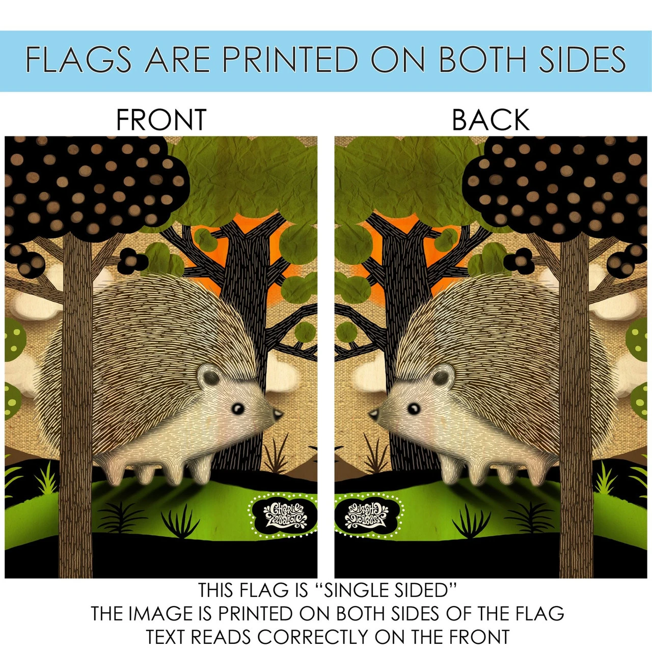 Green And Brown Happy Hedgehog Outdoor House Flag 40" X 28" 4 Green And Brown Happy Hedgehog Outdoor House Flag 40" X 28" - Image 4