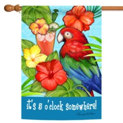 Red And Blue Floral Macaw Outdoor House Flag 40" X 28"