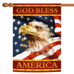 Red And Blue God Bless America Outdoor House Flag 40" X 28"