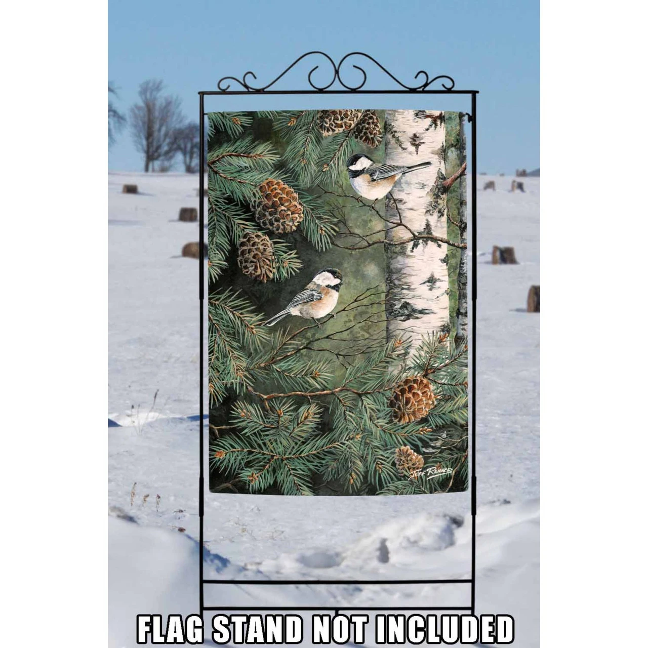 Green And White Pinecone Chickadees Outdoor House Flag 40" X 28" 2 Green And White Pinecone Chickadees Outdoor House Flag 40" X 28" - Image 2
