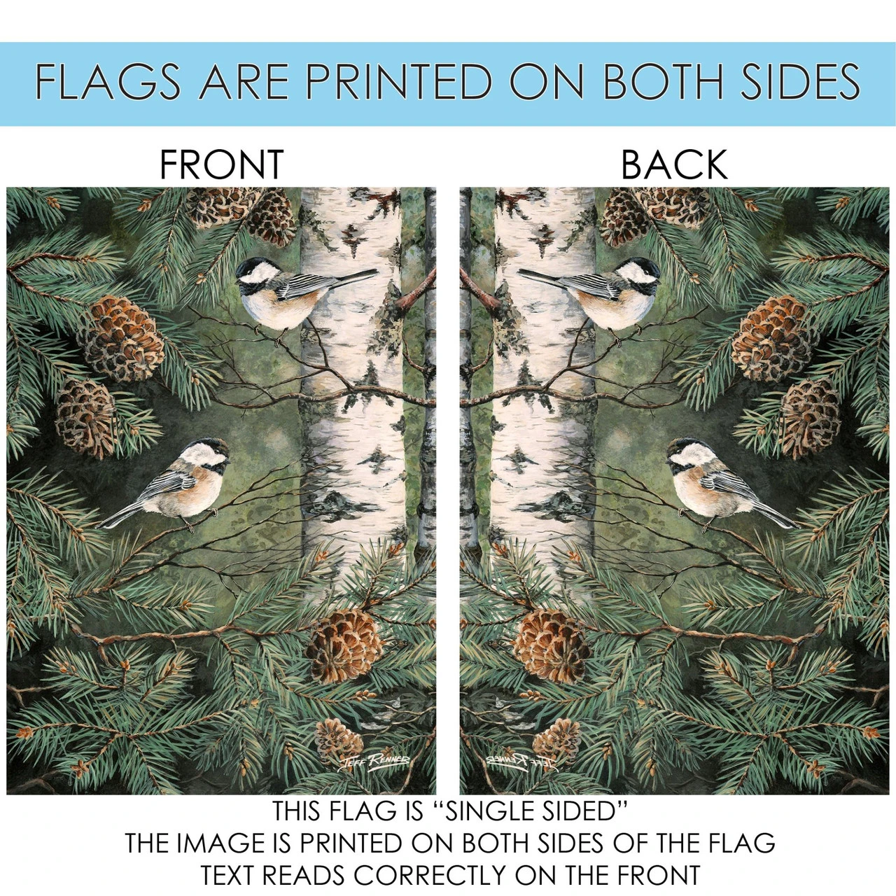 Green And White Pinecone Chickadees Outdoor House Flag 40" X 28" 4 Green And White Pinecone Chickadees Outdoor House Flag 40" X 28" - Image 4