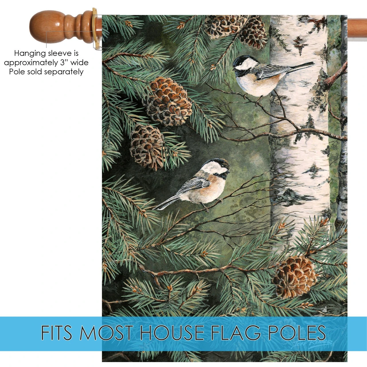 Green And White Pinecone Chickadees Outdoor House Flag 40" X 28" 5 Green And White Pinecone Chickadees Outdoor House Flag 40" X 28" - Image 5