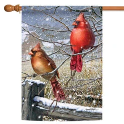 Red And White Cardinal Buddies Christmas Outdoor House Flag 40" X 28"
