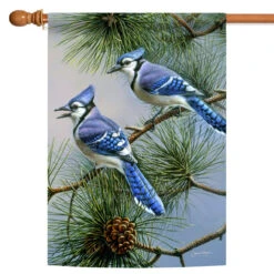 Green And Blue Jay Duet Outdoor House Flag 40" X 28"