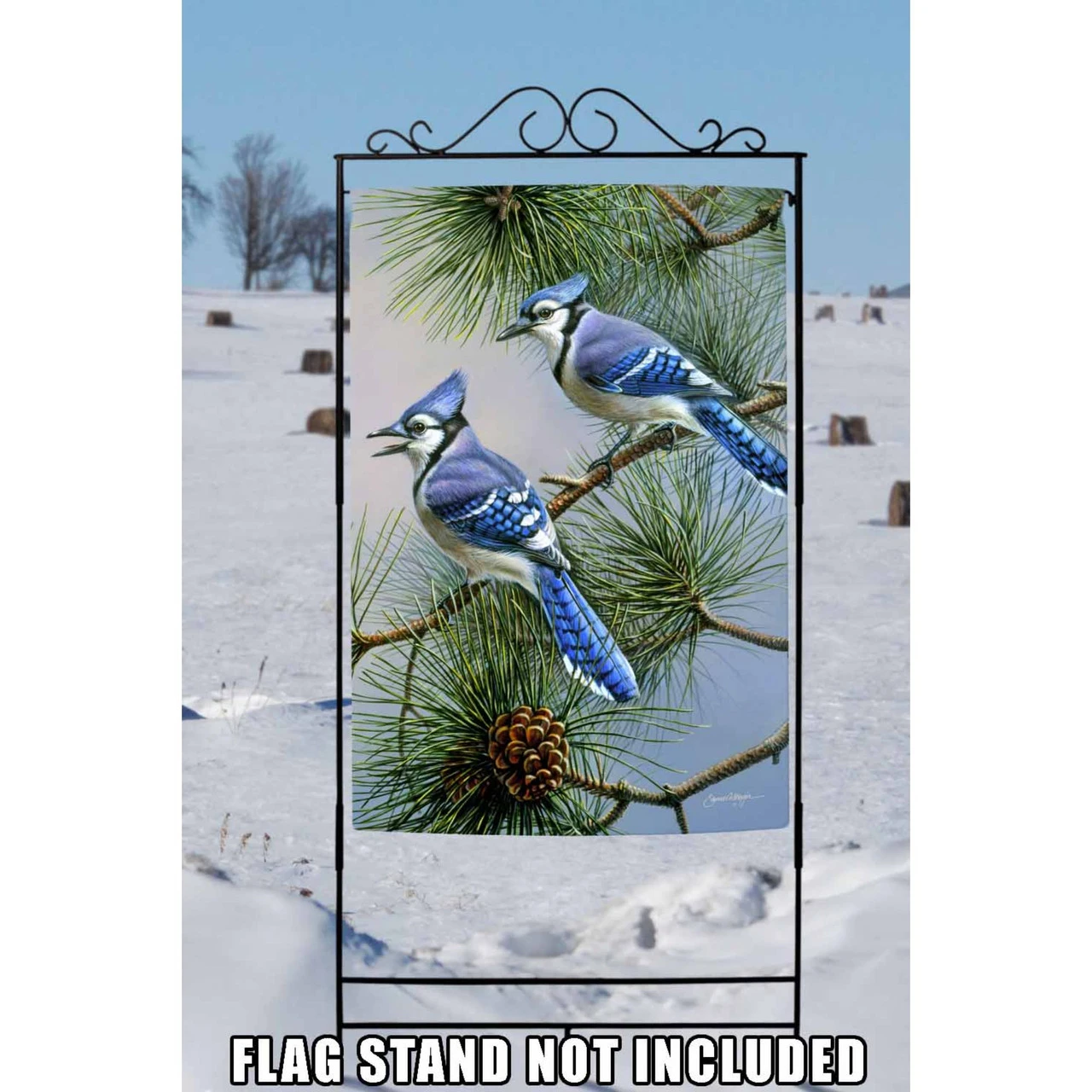 Green And Blue Jay Duet Outdoor House Flag 40" X 28" 2 Green And Blue Jay Duet Outdoor House Flag 40" X 28" - Image 2