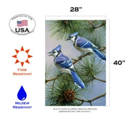 Green And Blue Jay Duet Outdoor House Flag 40" X 28" 7 Green And Blue Jay Duet Outdoor House Flag 40" X 28" -PatioVibe Shop dtol 1010433 3 74382.1683660638