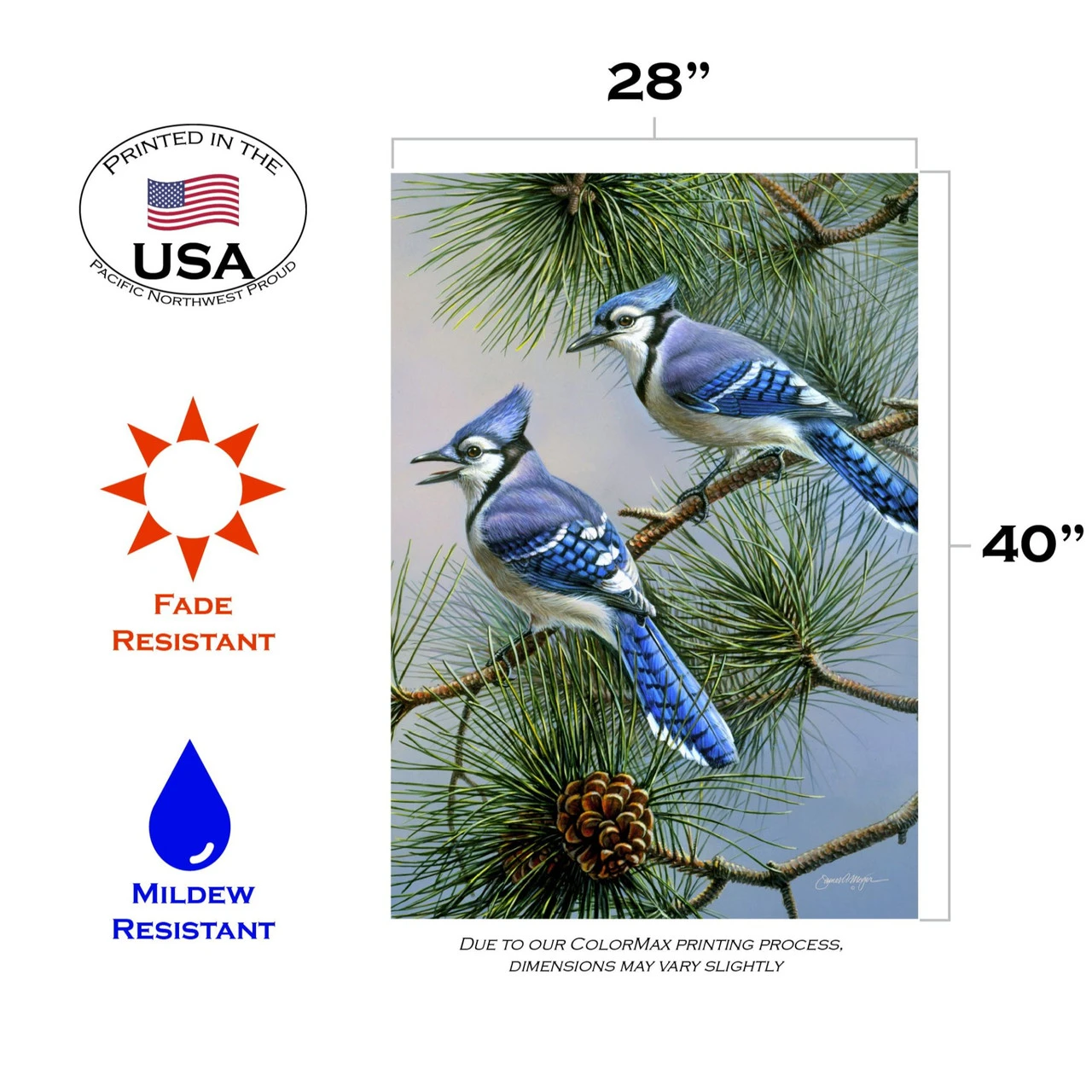 Green And Blue Jay Duet Outdoor House Flag 40" X 28" 3 Green And Blue Jay Duet Outdoor House Flag 40" X 28" - Image 3