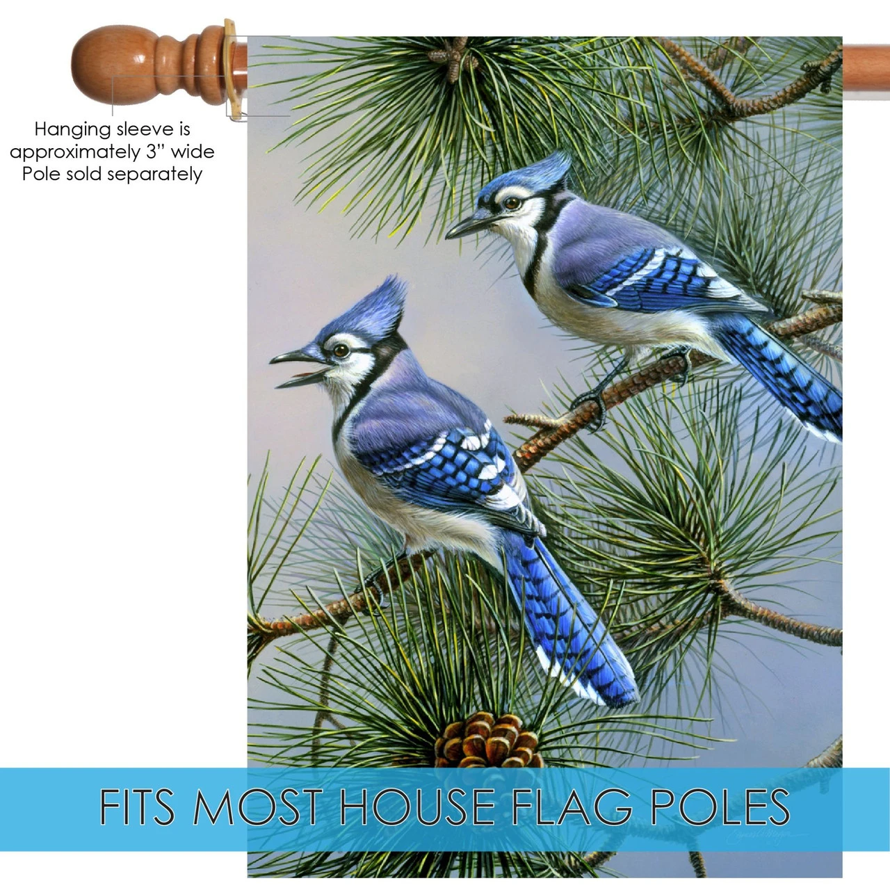 Green And Blue Jay Duet Outdoor House Flag 40" X 28" 5 Green And Blue Jay Duet Outdoor House Flag 40" X 28" - Image 5