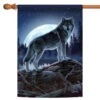 Gray And White Full Moon Wolf Outdoor House Flag 40" X 28"