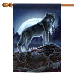 Gray And White Full Moon Wolf Outdoor House Flag 40" X 28"