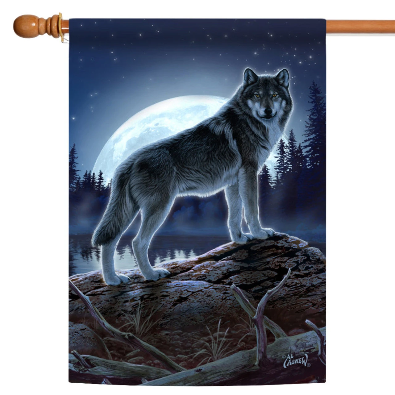 Gray And White Full Moon Wolf Outdoor House Flag 40" X 28" 1 Gray And White Full Moon Wolf Outdoor House Flag 40" X 28"