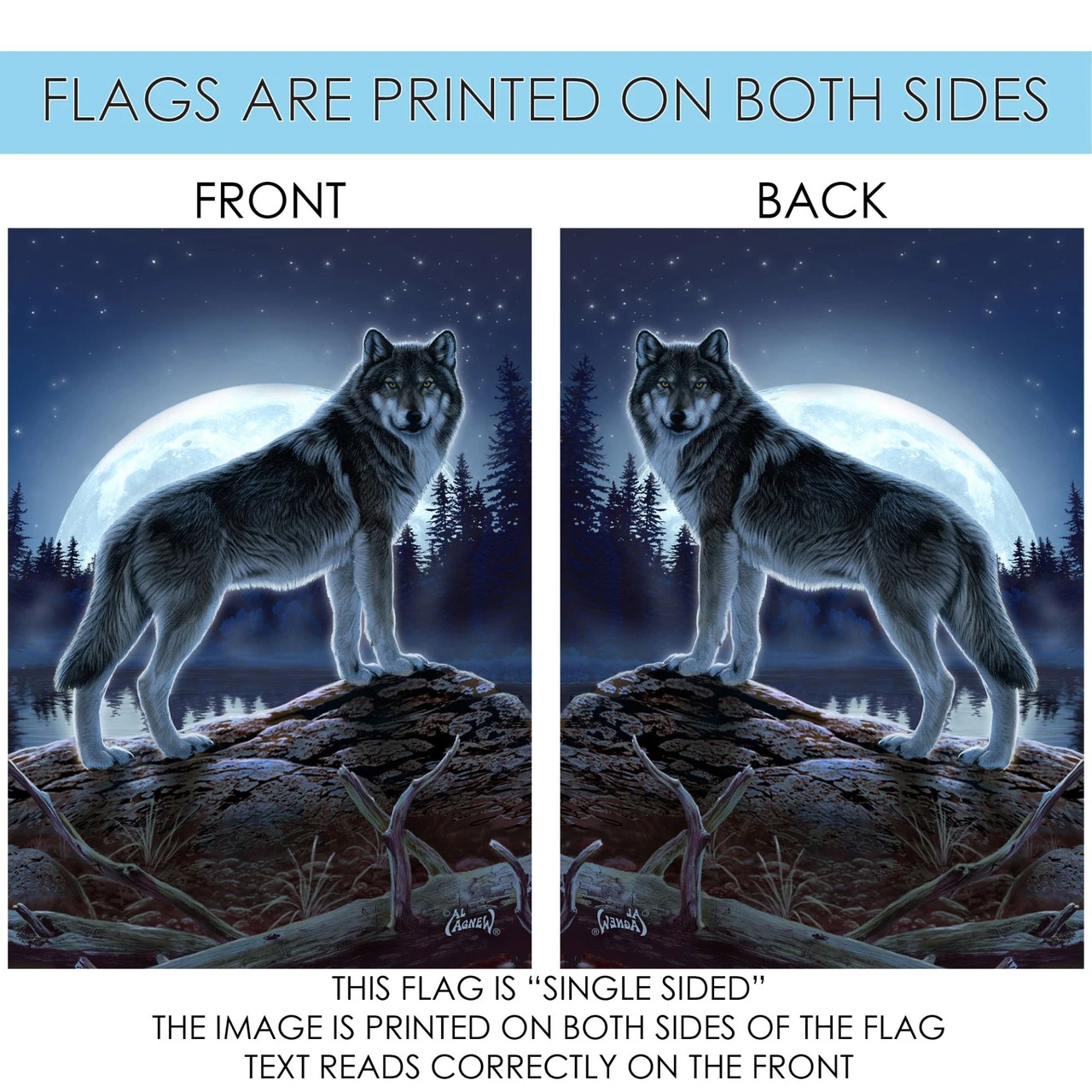 Gray And White Full Moon Wolf Outdoor House Flag 40" X 28" 4 Gray And White Full Moon Wolf Outdoor House Flag 40" X 28" - Image 4