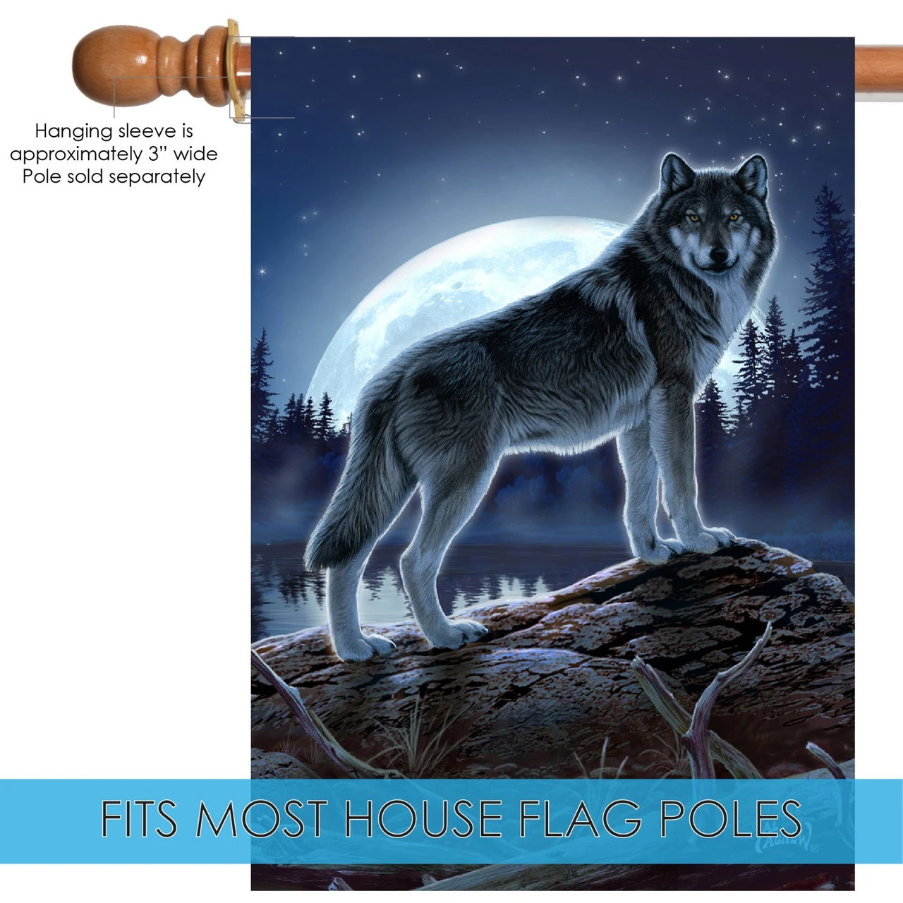 Gray And White Full Moon Wolf Outdoor House Flag 40" X 28" 5 Gray And White Full Moon Wolf Outdoor House Flag 40" X 28" - Image 5