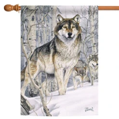 Gray And White Snow Wolves Outdoor House Flag 40" X 28"