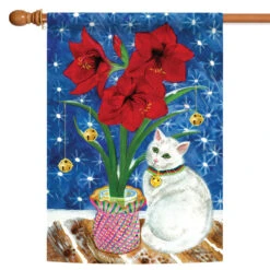 Blue And Red Amaryllis Kitty Outdoor House Flag 40" X 28"