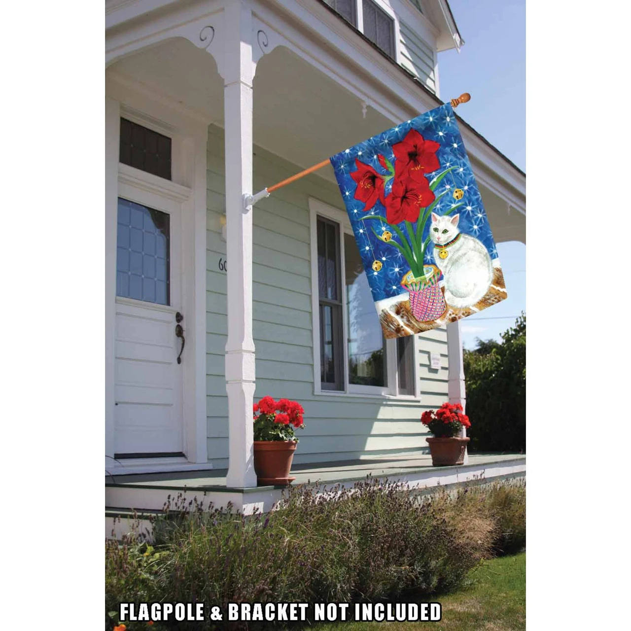 Blue And Red Amaryllis Kitty Outdoor House Flag 40" X 28" 2 Blue And Red Amaryllis Kitty Outdoor House Flag 40" X 28" - Image 2