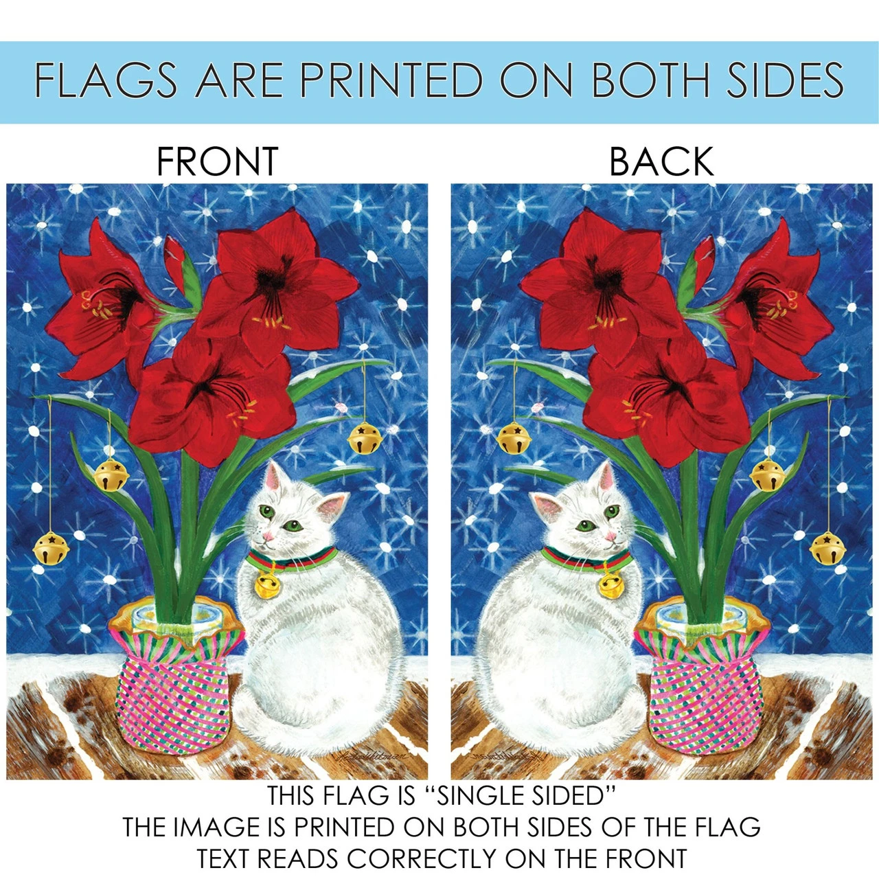 Blue And Red Amaryllis Kitty Outdoor House Flag 40" X 28" 4 Blue And Red Amaryllis Kitty Outdoor House Flag 40" X 28" - Image 4