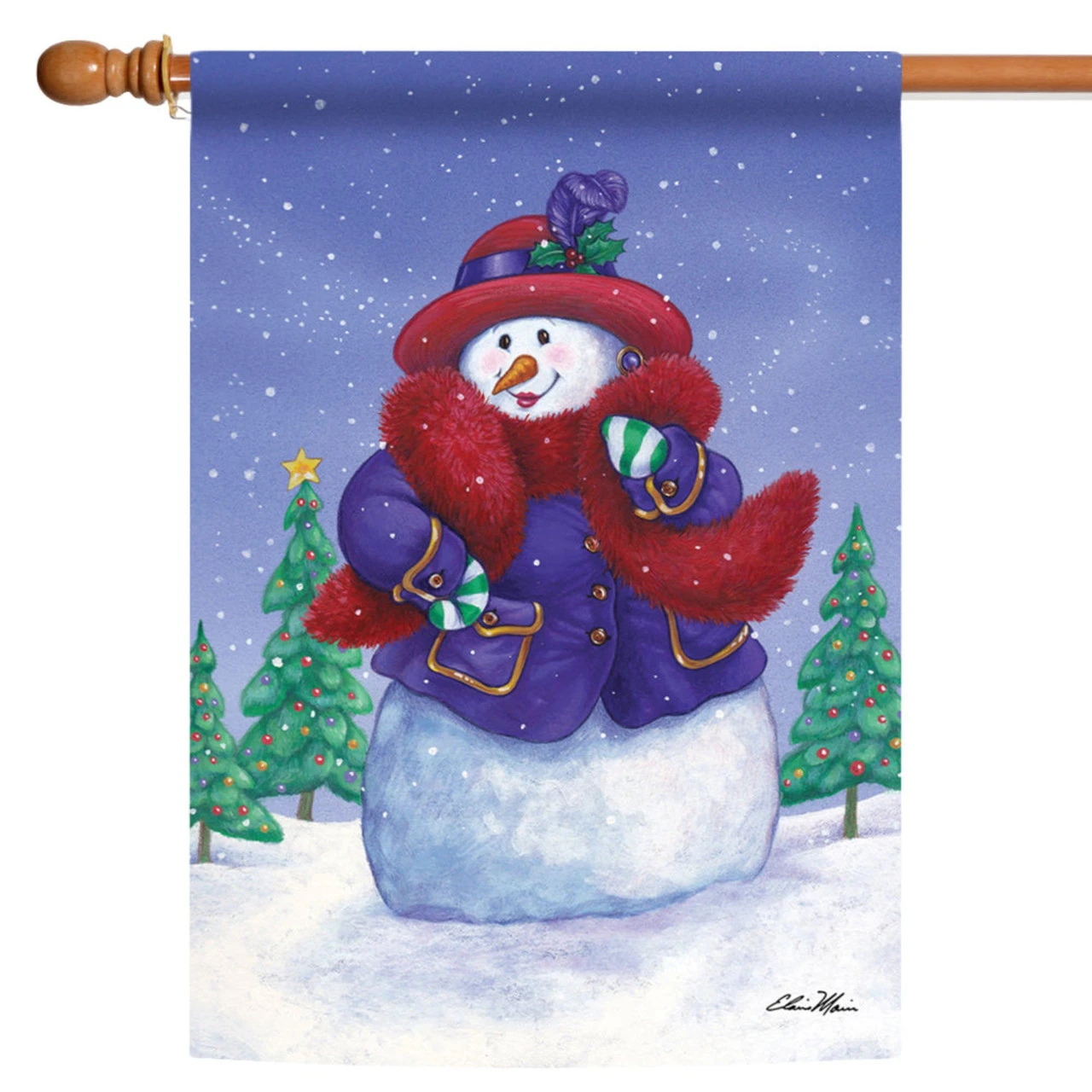 Purple And Red Hat Snowlady Christmas Outdoor House Flag 40" X 28" 1 Purple And Red Hat Snowlady Christmas Outdoor House Flag 40" X 28"