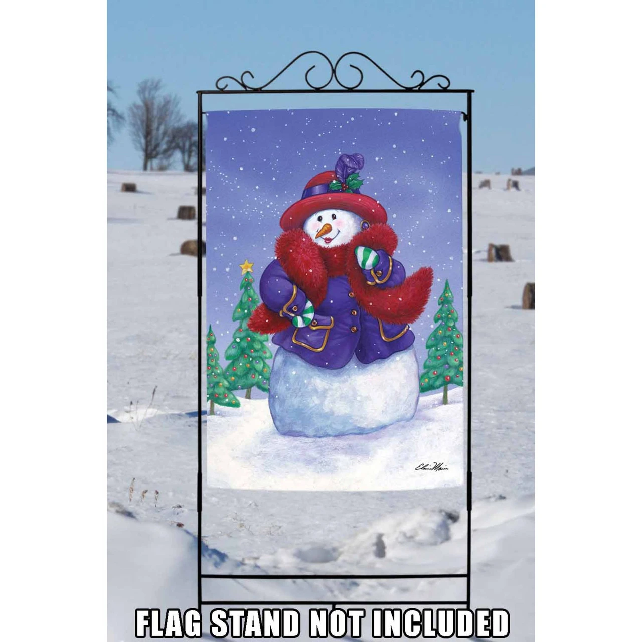 Purple And Red Hat Snowlady Christmas Outdoor House Flag 40" X 28" 2 Purple And Red Hat Snowlady Christmas Outdoor House Flag 40" X 28" - Image 2