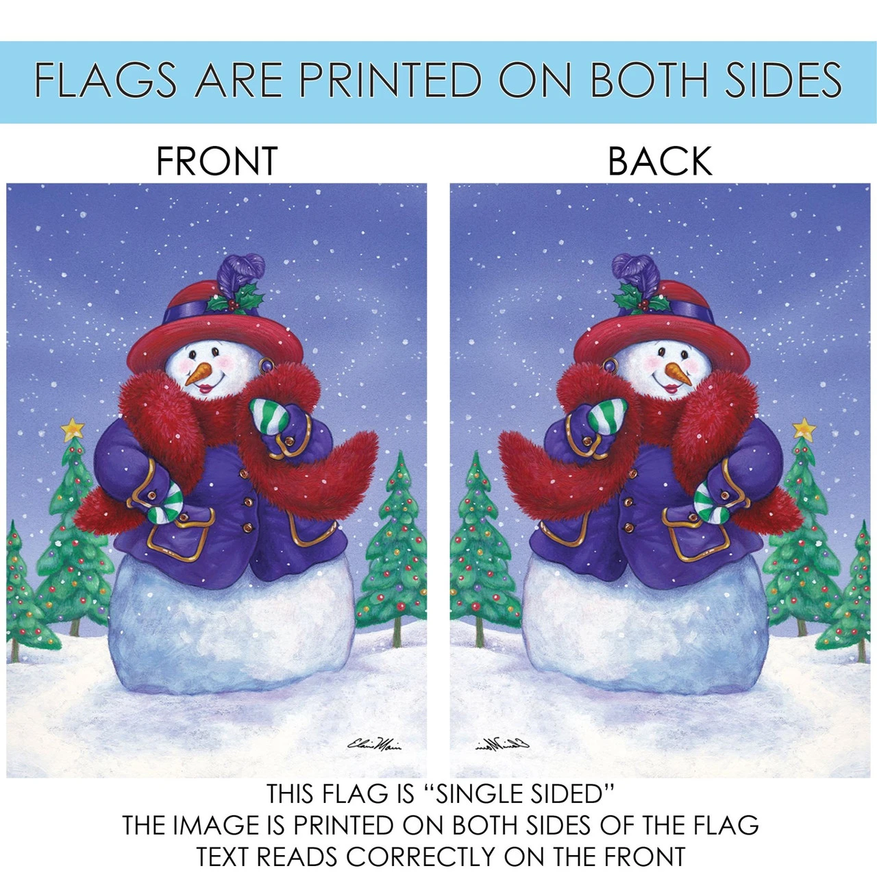 Purple And Red Hat Snowlady Christmas Outdoor House Flag 40" X 28" 4 Purple And Red Hat Snowlady Christmas Outdoor House Flag 40" X 28" - Image 4