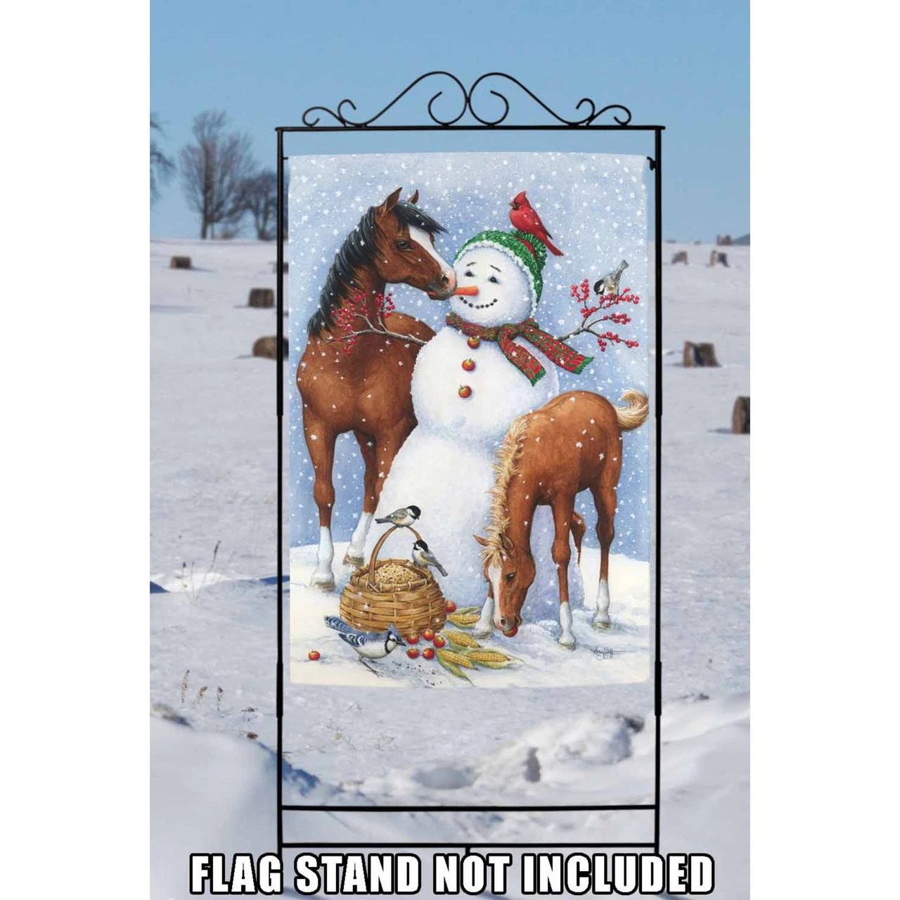 White And Brown Snowman Pasture Christmas Outdoor House Flag 40" X 28" 2 White And Brown Snowman Pasture Christmas Outdoor House Flag 40" X 28" - Image 2