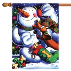 Snowman's Best Friend Christmas Outdoor House Flag 40" X 28"