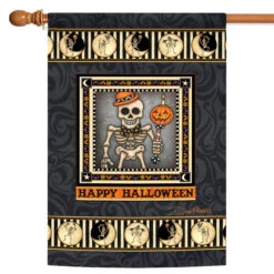 Gray And Orange Happy Halloween Outdoor House Flag 40" X 28"