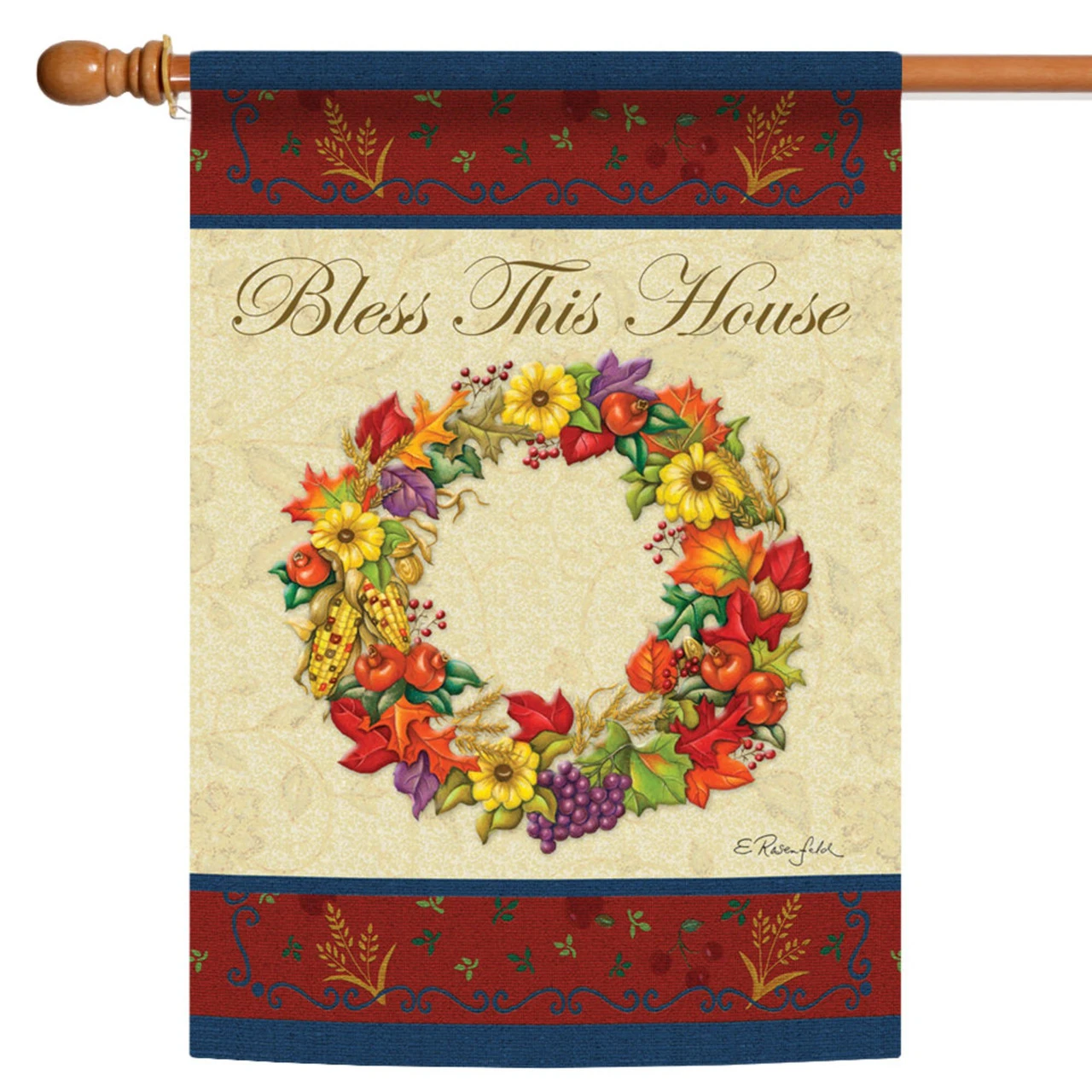 Red And Orange Autumn Wreath Outdoor House Flag 40" X 28" 1 Red And Orange Autumn Wreath Outdoor House Flag 40" X 28"