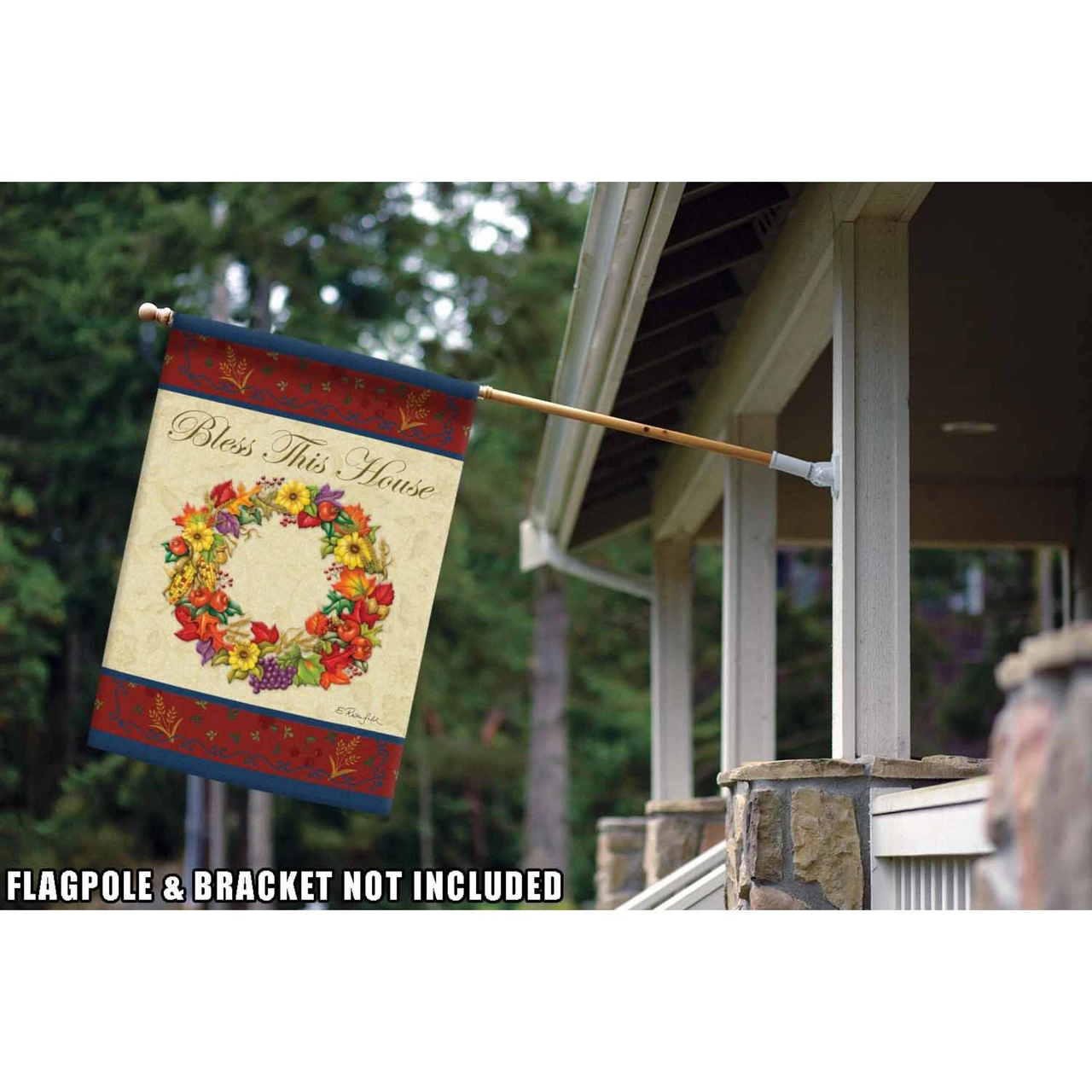 Red And Orange Autumn Wreath Outdoor House Flag 40" X 28" 2 Red And Orange Autumn Wreath Outdoor House Flag 40" X 28" - Image 2