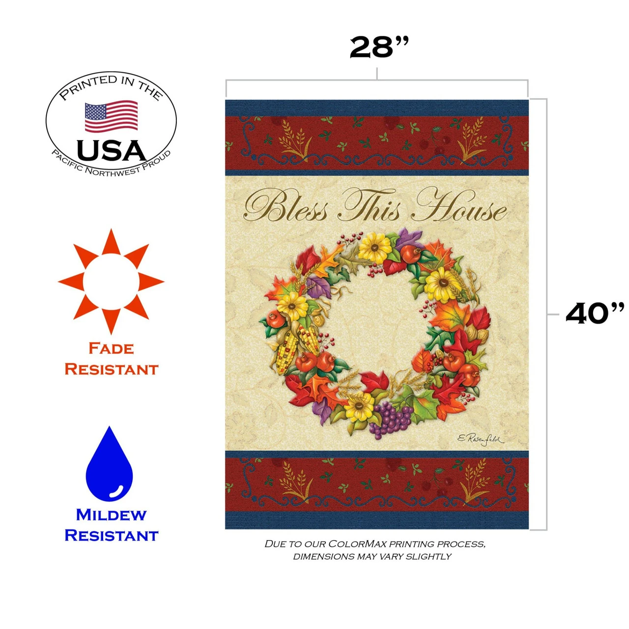 Red And Orange Autumn Wreath Outdoor House Flag 40" X 28" 3 Red And Orange Autumn Wreath Outdoor House Flag 40" X 28" - Image 3