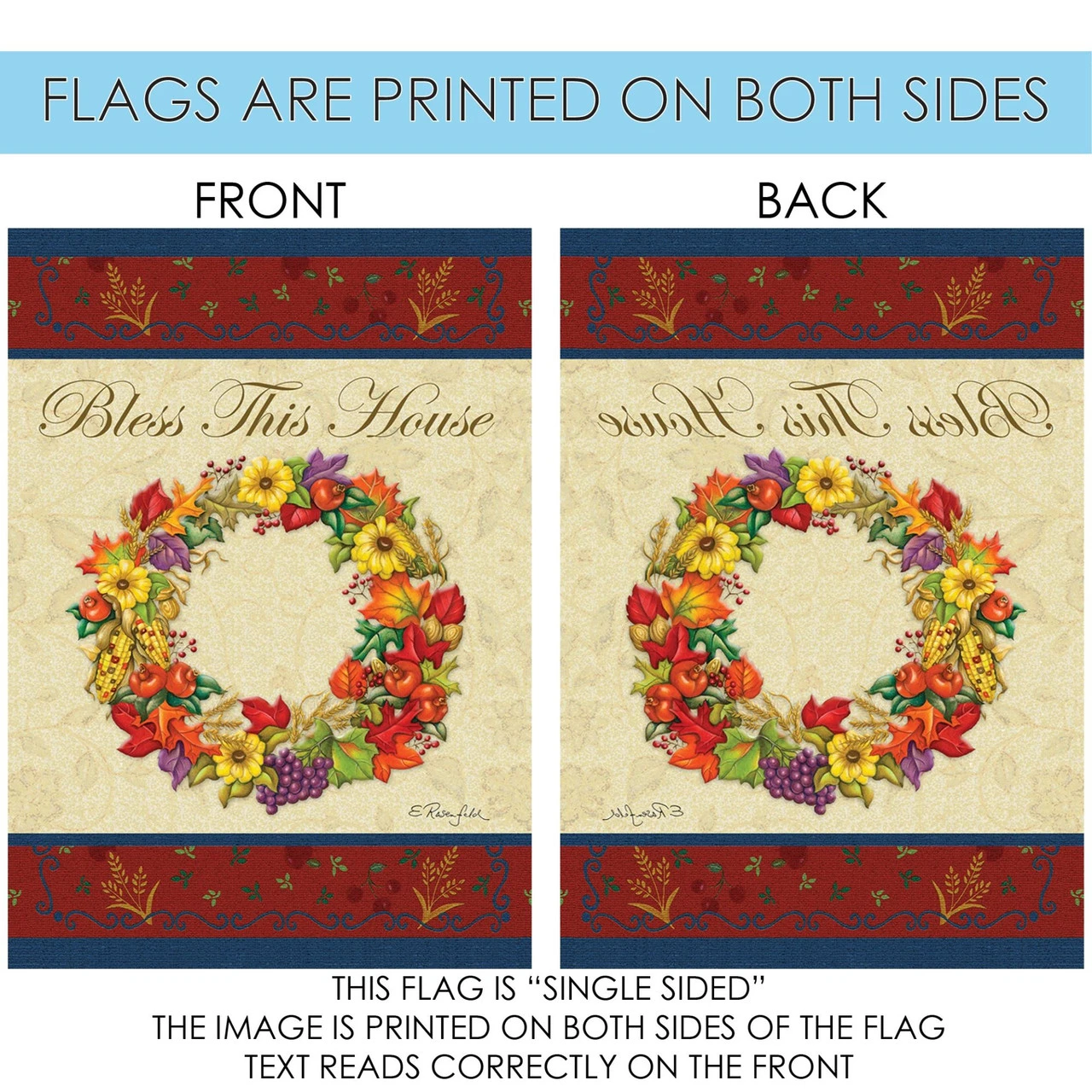 Red And Orange Autumn Wreath Outdoor House Flag 40" X 28" 4 Red And Orange Autumn Wreath Outdoor House Flag 40" X 28" - Image 4