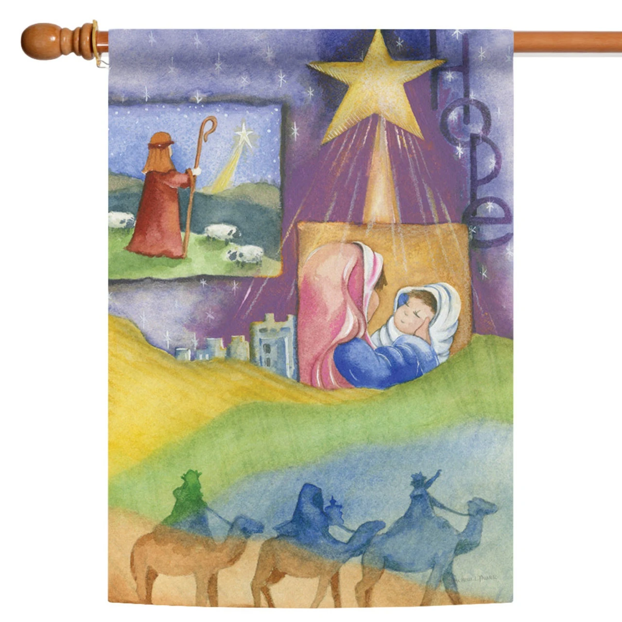 Green And Blue Journey To Jesus Christmas Outdoor House Flag 40" X 28" 1 Green And Blue Journey To Jesus Christmas Outdoor House Flag 40" X 28"