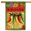 Green And Red Welcome Peppers Thanksgiving Outdoor House Flag 40" X 28"
