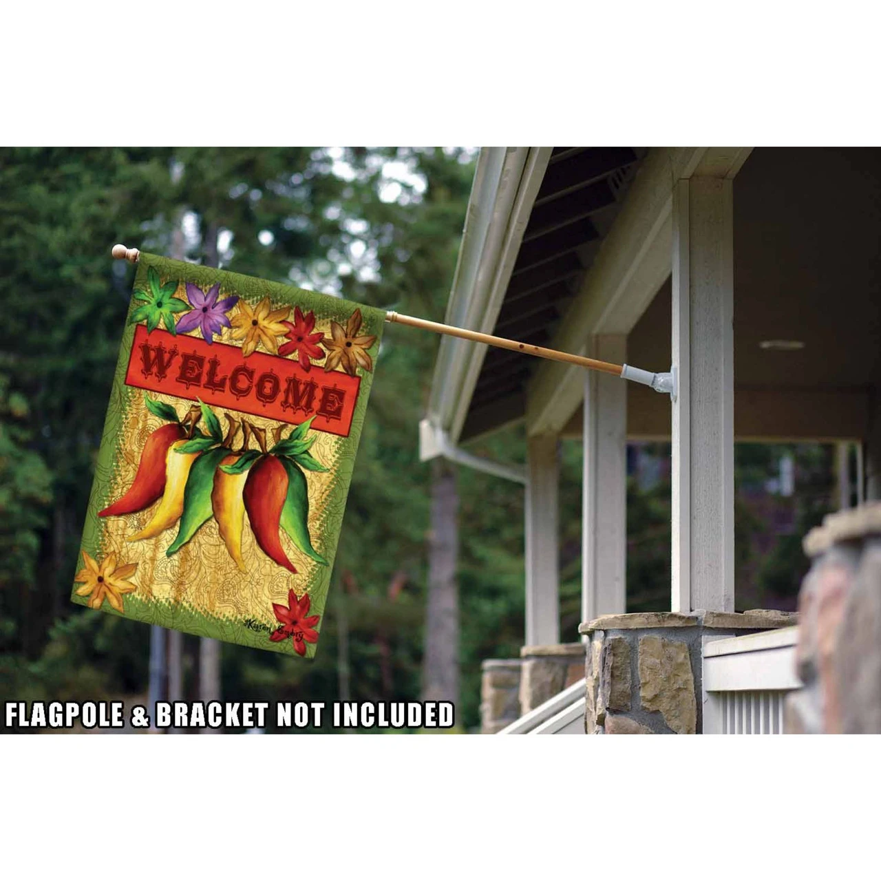 Green And Red Welcome Peppers Thanksgiving Outdoor House Flag 40" X 28" 2 Green And Red Welcome Peppers Thanksgiving Outdoor House Flag 40" X 28" - Image 2