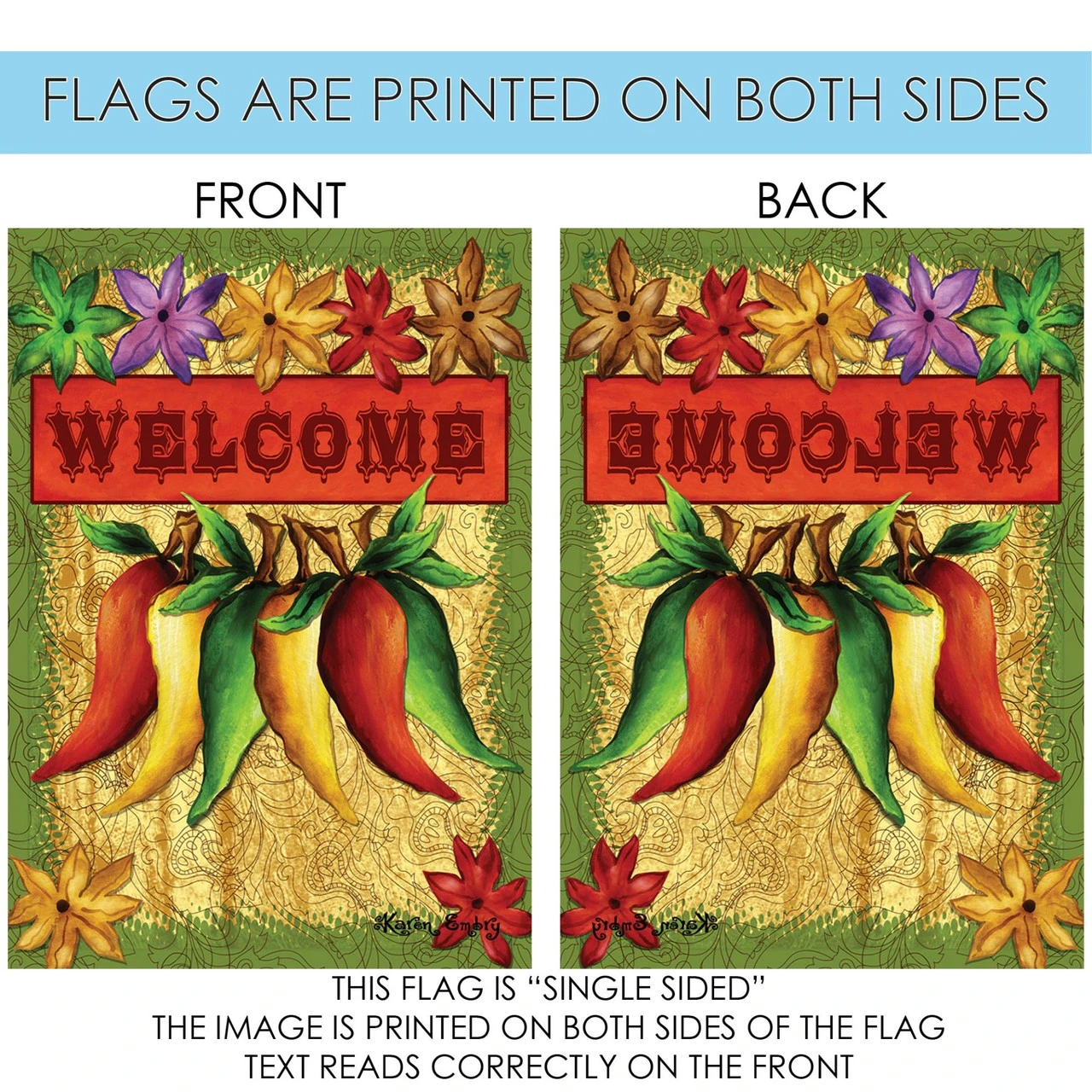 Green And Red Welcome Peppers Thanksgiving Outdoor House Flag 40" X 28" 4 Green And Red Welcome Peppers Thanksgiving Outdoor House Flag 40" X 28" - Image 4