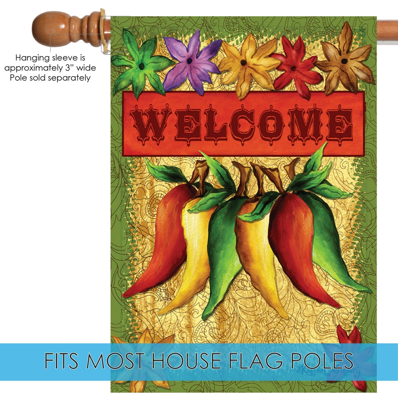 Green And Red Welcome Peppers Thanksgiving Outdoor House Flag 40" X 28" 5 Green And Red Welcome Peppers Thanksgiving Outdoor House Flag 40" X 28" - Image 5