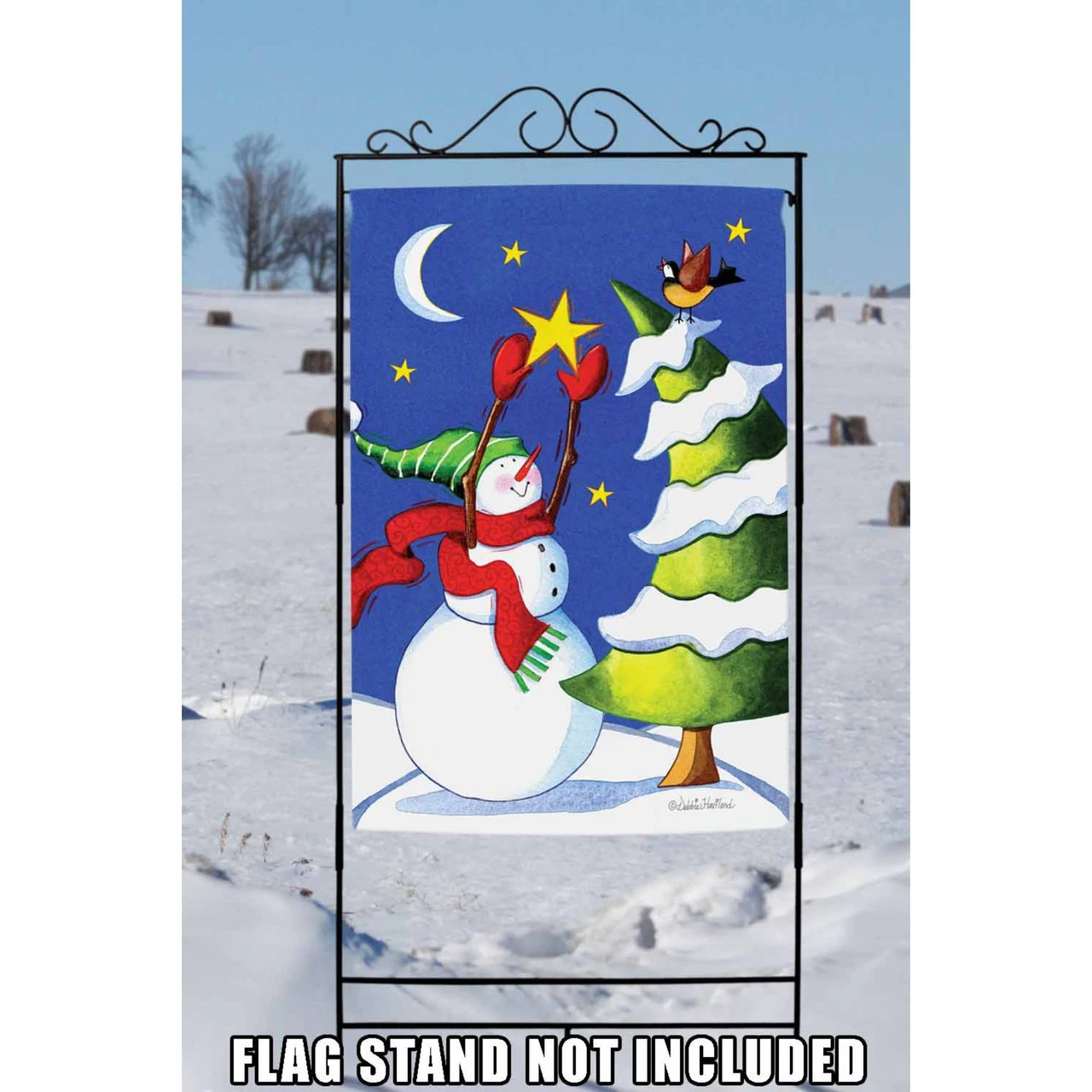 Green And White Snowman Star Christmas Outdoor House Flag 40" X 28" 2 Green And White Snowman Star Christmas Outdoor House Flag 40" X 28" - Image 2
