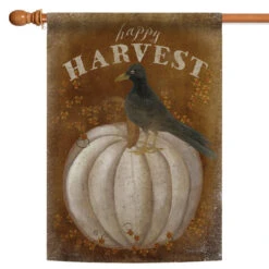 Brown And Gray Pumpkin Happy Harvest Outdoor House Flag 40" X 28"